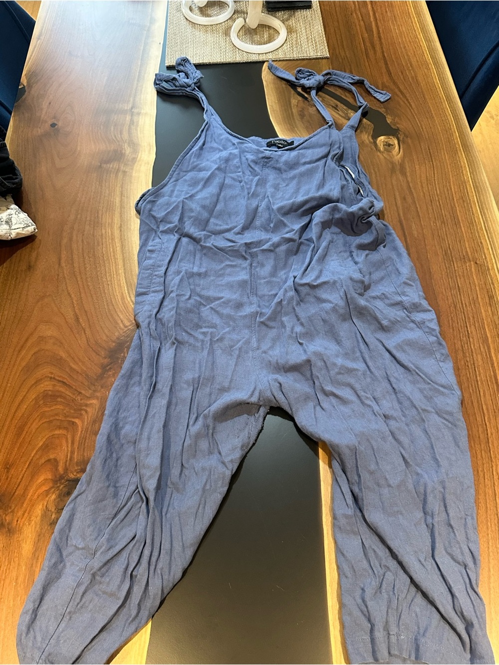 Papillon Blanc Denim-Blue Tie-Shoulder Jumpsuit